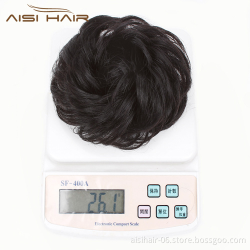 Aisi Hair Brazilian Human Hair Curly Black Chignon Bun Elastic Rope Rubber Band Hairpiece Clip In Extension For Black Women